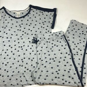 Lucky Brand Women’s PJ Lounge Set Grey with Navy Stars Size XL